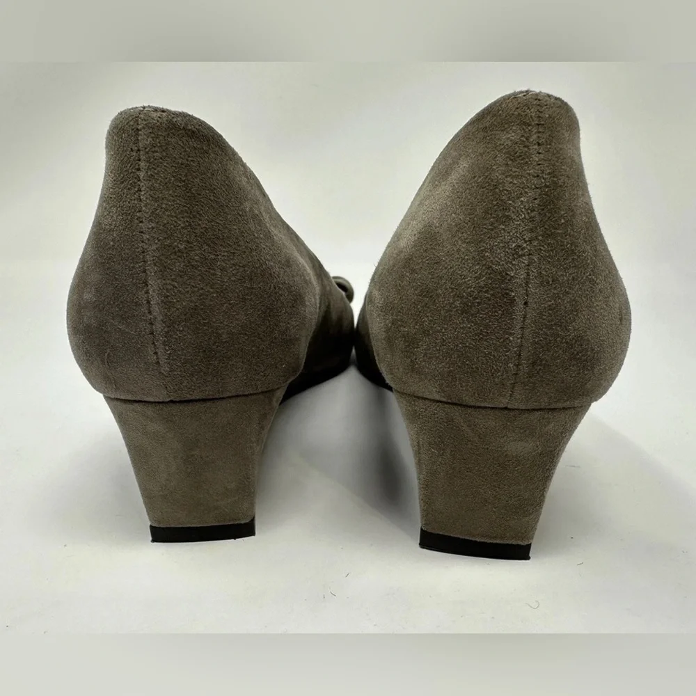 Stuart Weitzman Brown Taupe Suede Slip On Wedge‎ Heels Buckle Womens 10 - Picture 4 of 13